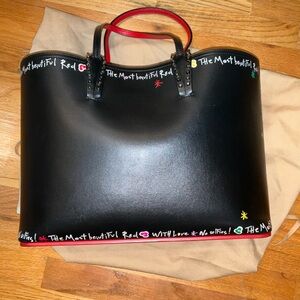 AUTHENTIC CHRISTIAN LOUBOUTIN 
Calfskin Beautiful Red East West Cabata Tote Bag